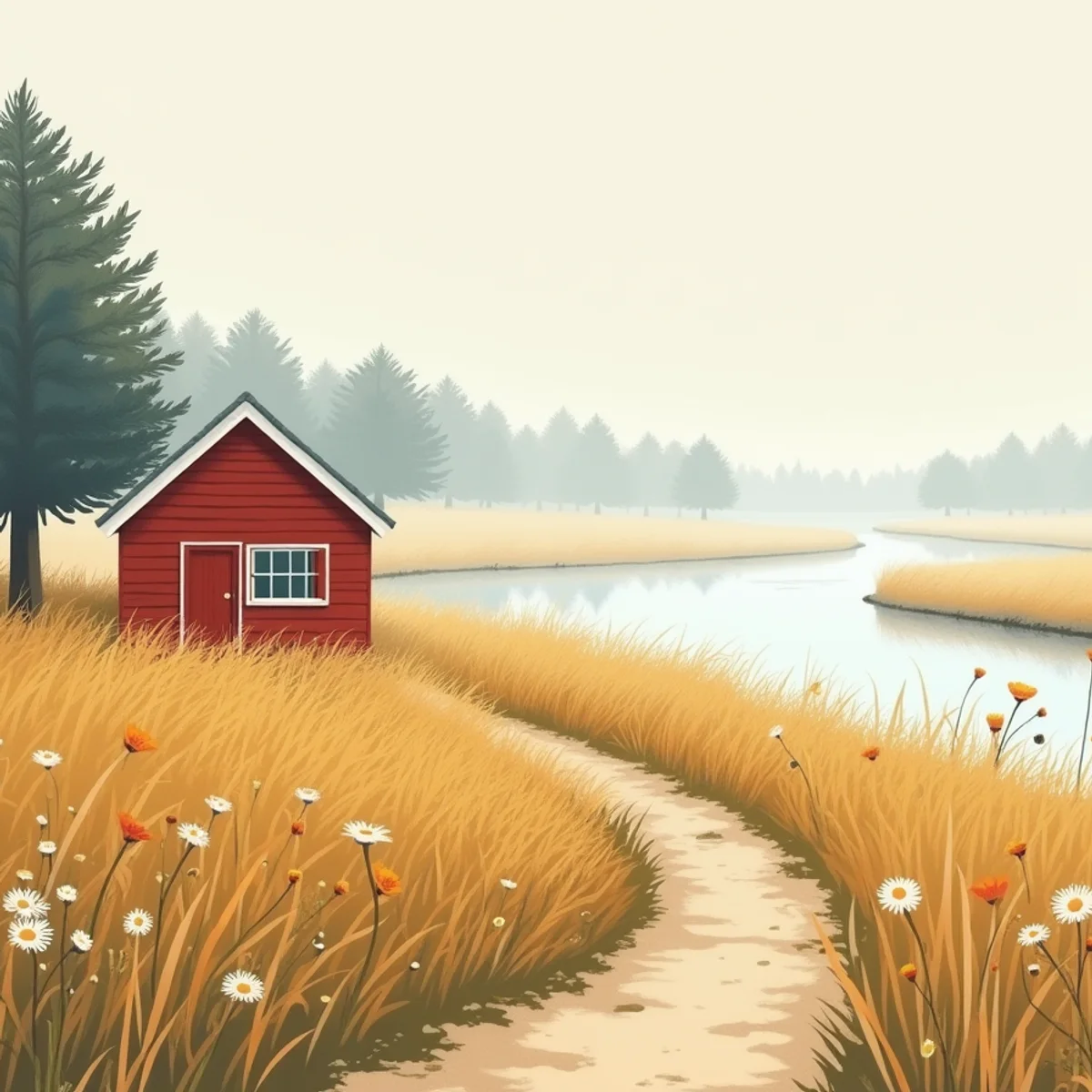 A path through a summer meadow towards the sea